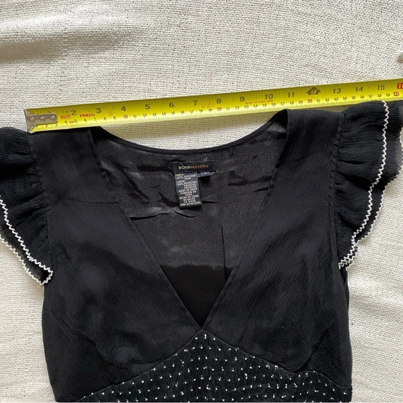 100% Silk  BCBGMAXAZRIA Black V-Neck Flowy Midi Dress Size 2 - Picture 11 of 13